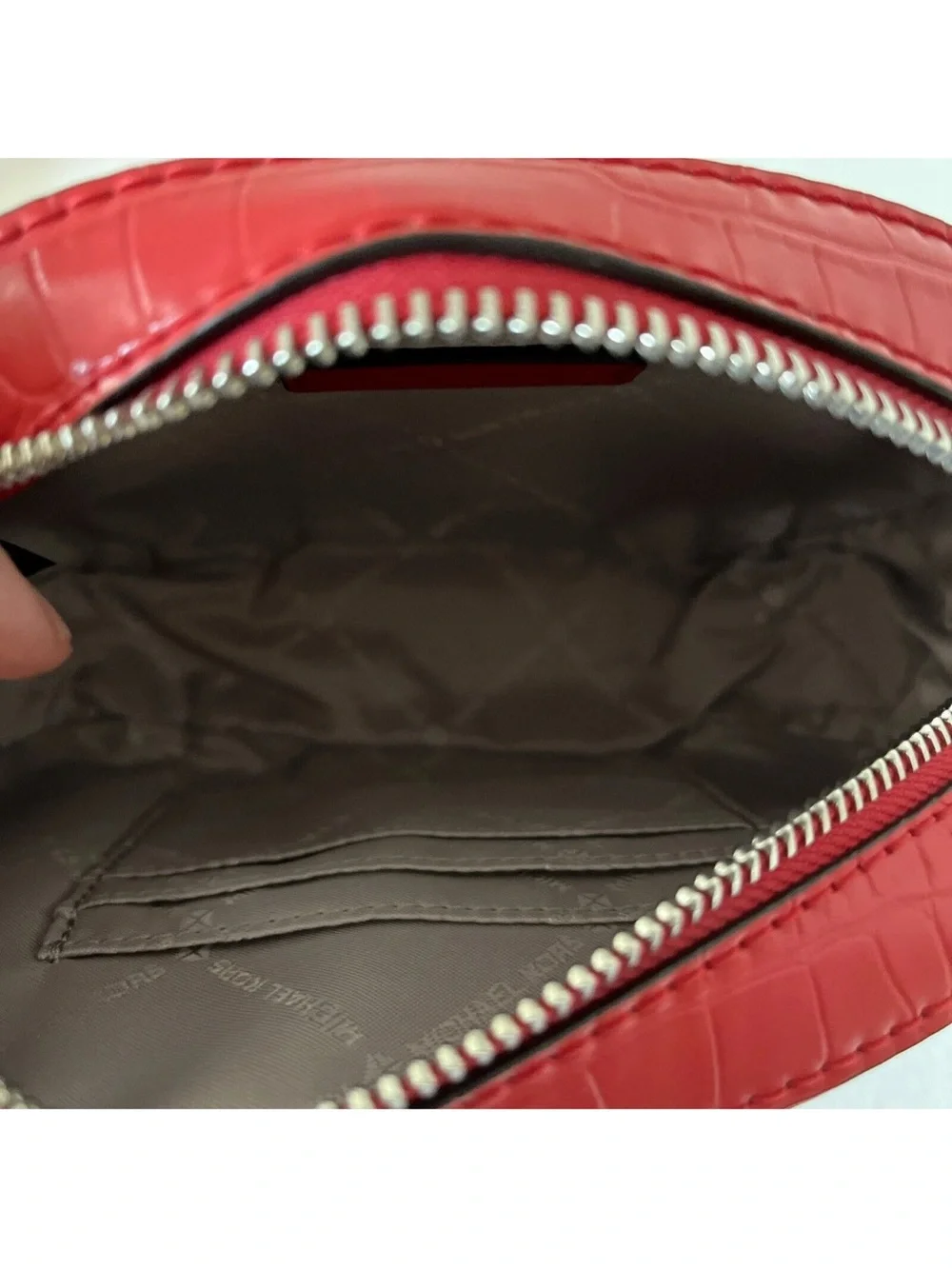 New Michael Kors Jet Set Glam Croc Small Oval Crossbody Bag Bright Red